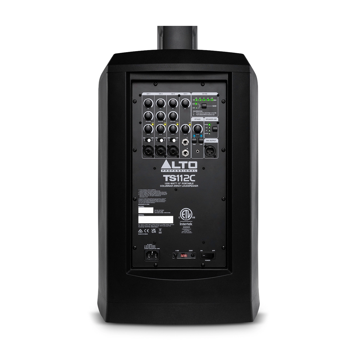 Alto Professional TS112C Portable Powered PA Speaker back panel view