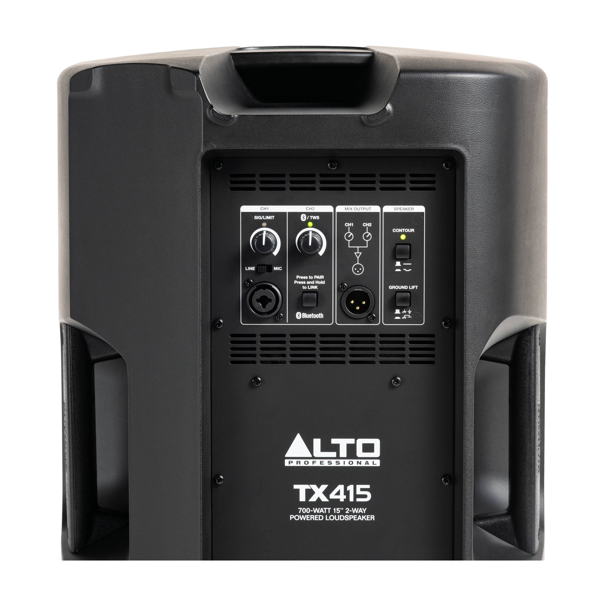 Alto Professional TX415 15-inch Powered Speaker back panel view close up