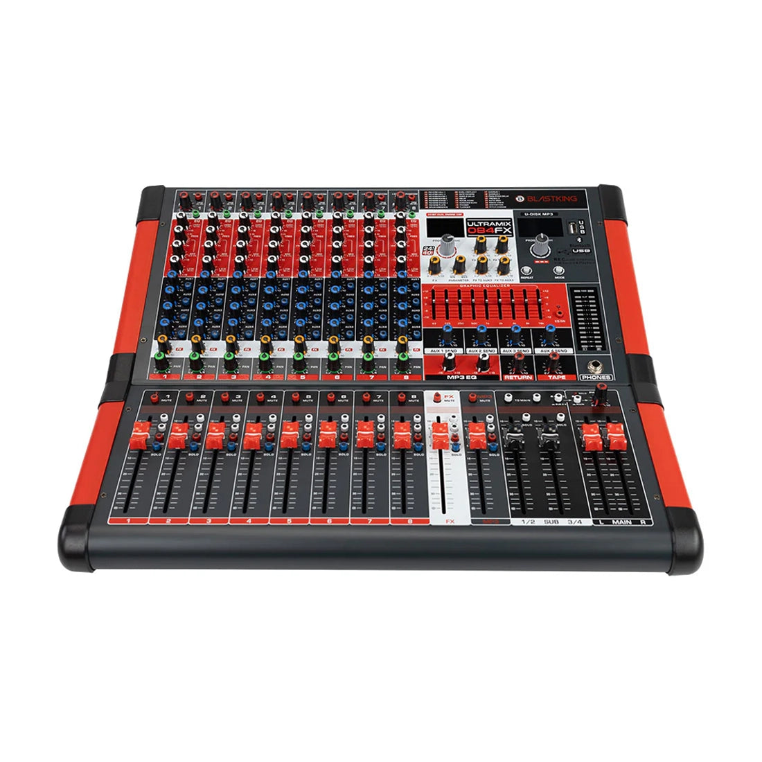 Blastking 8 Channel Professional Mixing Console with 4 Aux and DSP front view