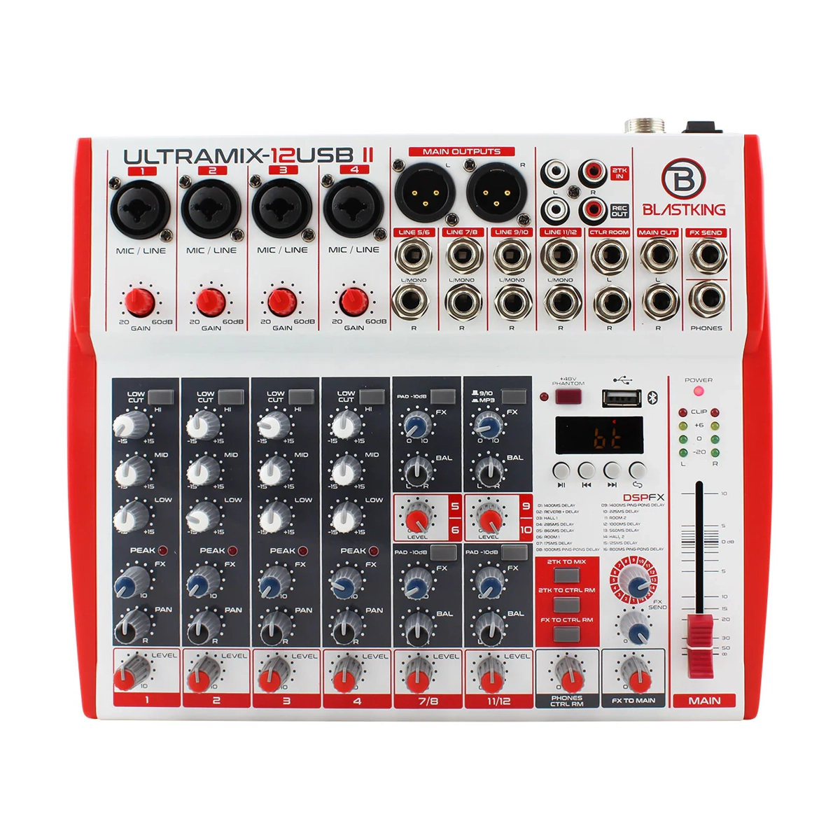 Consola de Mezcla Estéreo Analógica de 12 Canales Blastking – ULTRAMIX-12USBII