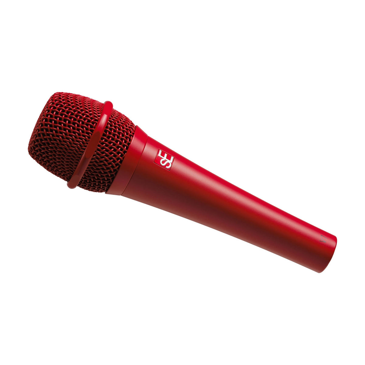 sE Electronics V7 Red Dynamic Supercardioid Handheld Vocal Microphone - Red side angle view