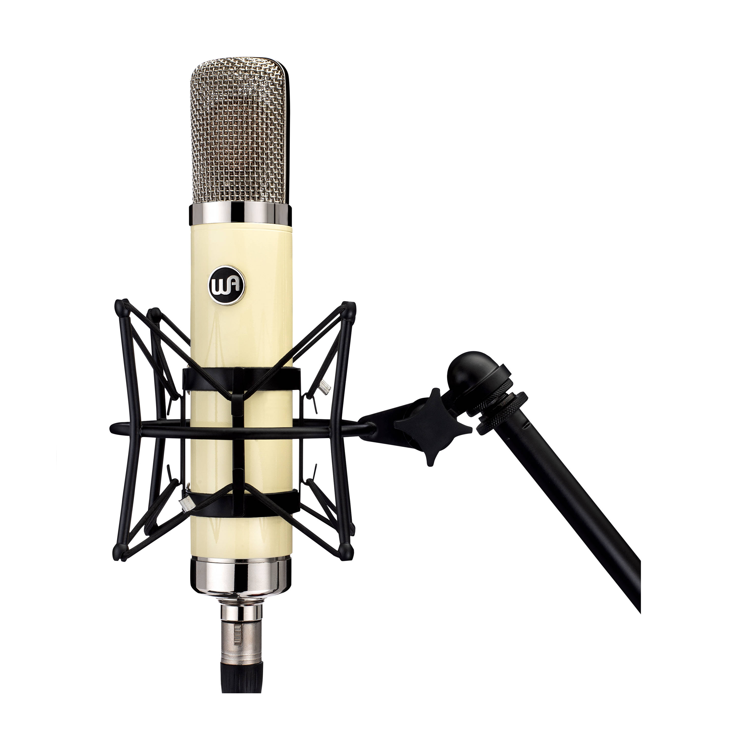 Warm Audio WA-251 front view of microphone with shockmount