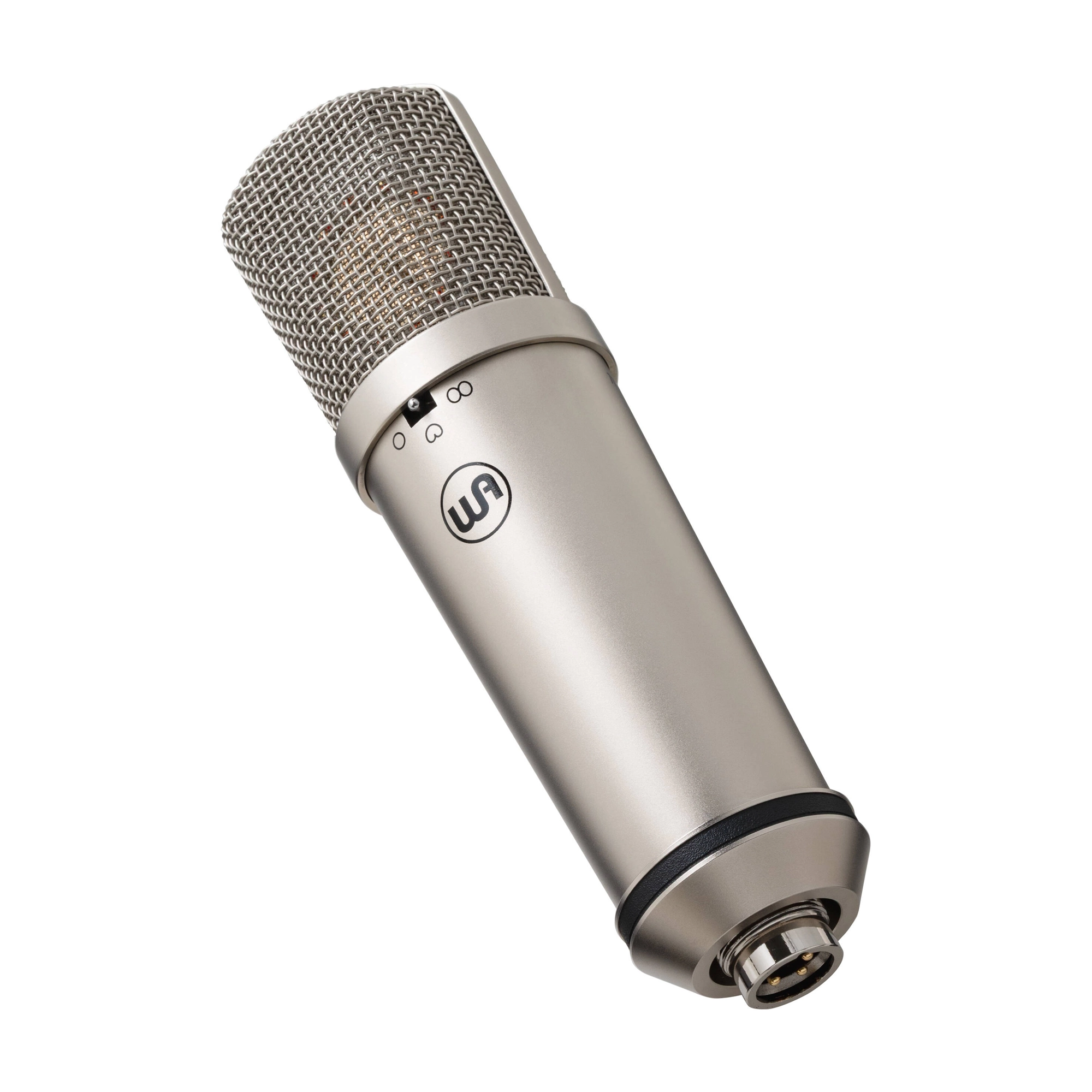 Warm Audio WA-87JR studio vocal microphone - nickel, polar pattern switch, front angle view