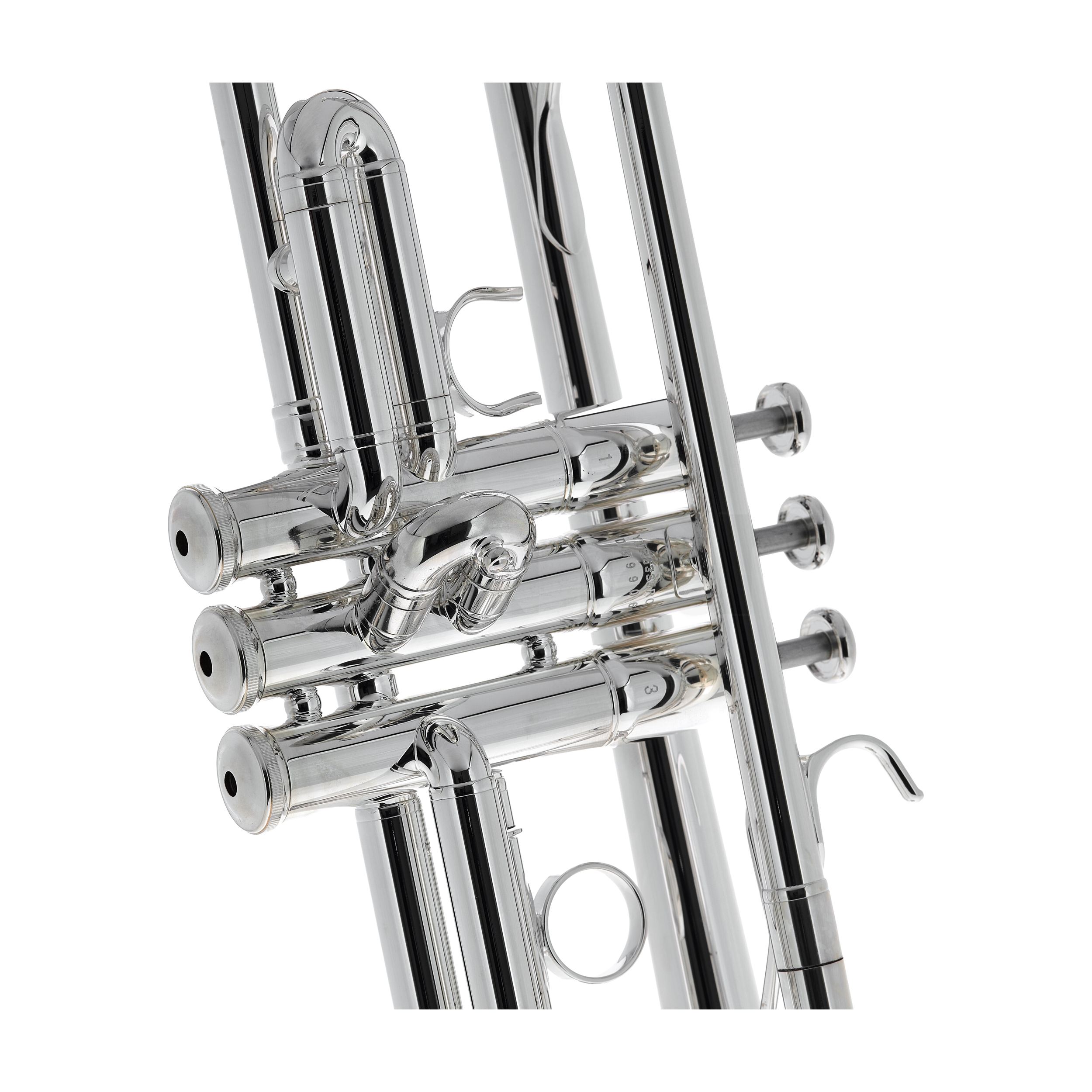 Yamaha YTR-6335RCS silver plated finish close up view of the trumpet
