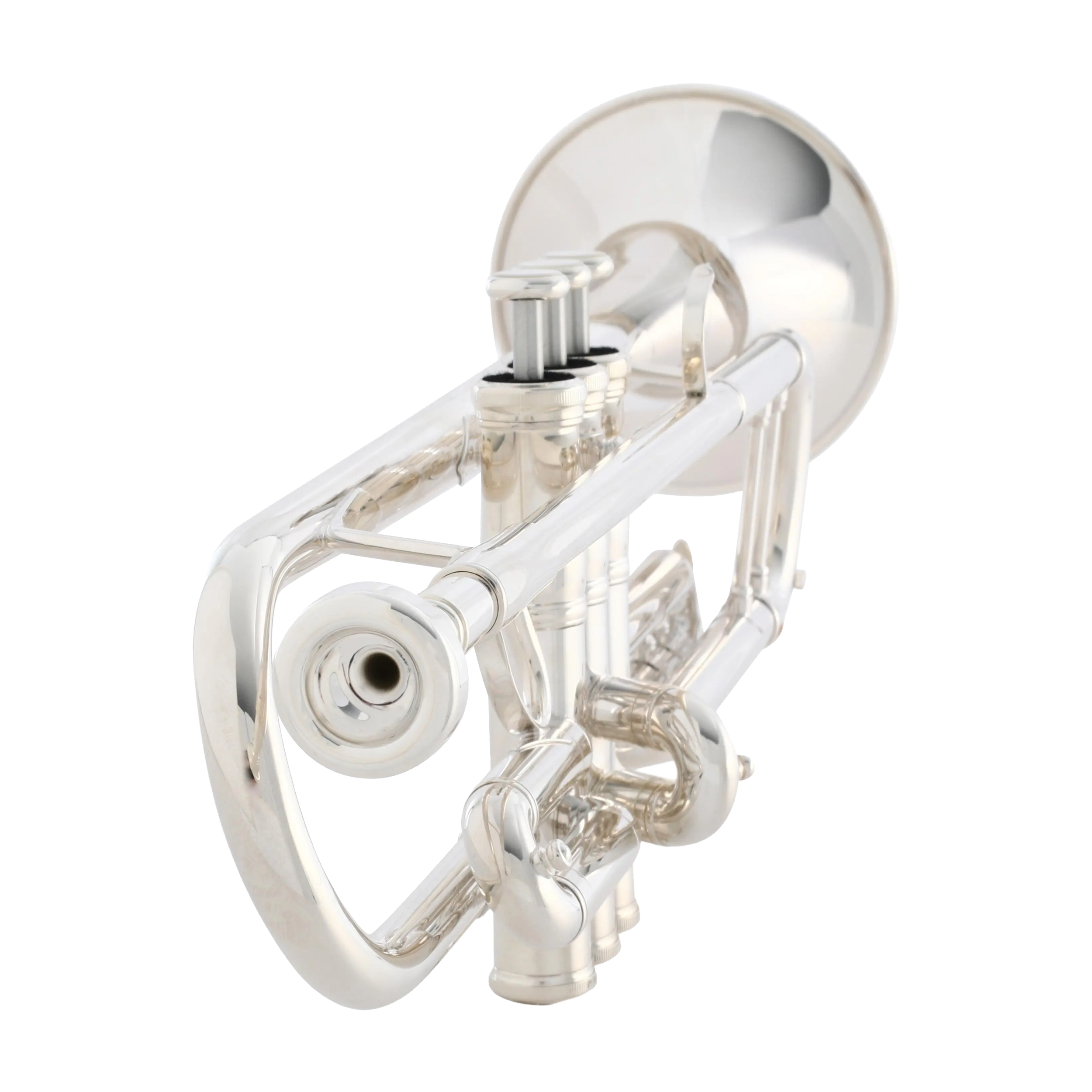 Yamaha YTR-8335IIS silver plated finish close up view of trumpet from the mouthpiece