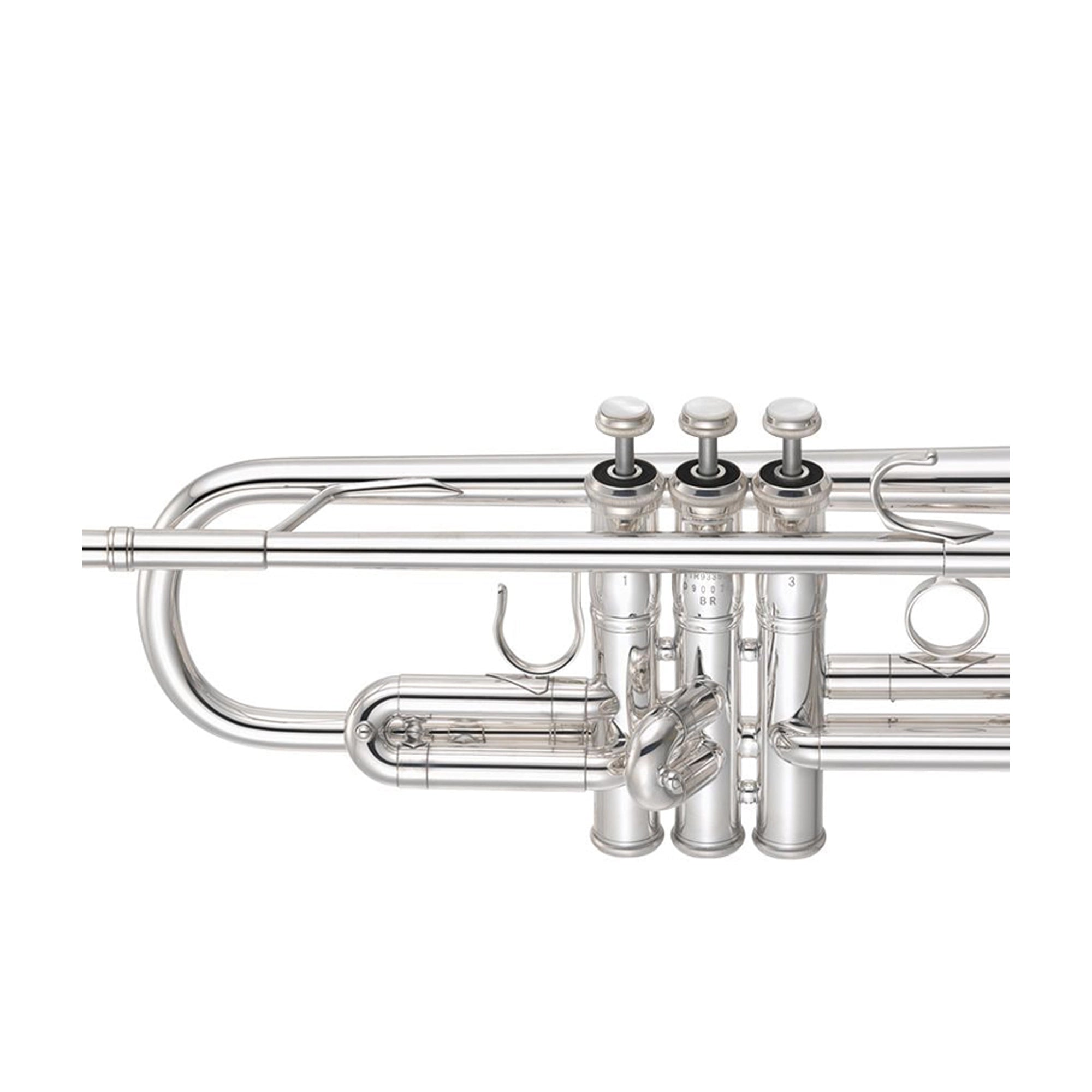 Yamaha YTR-9335CHS-BR silver plated finish close up view of the trumpet