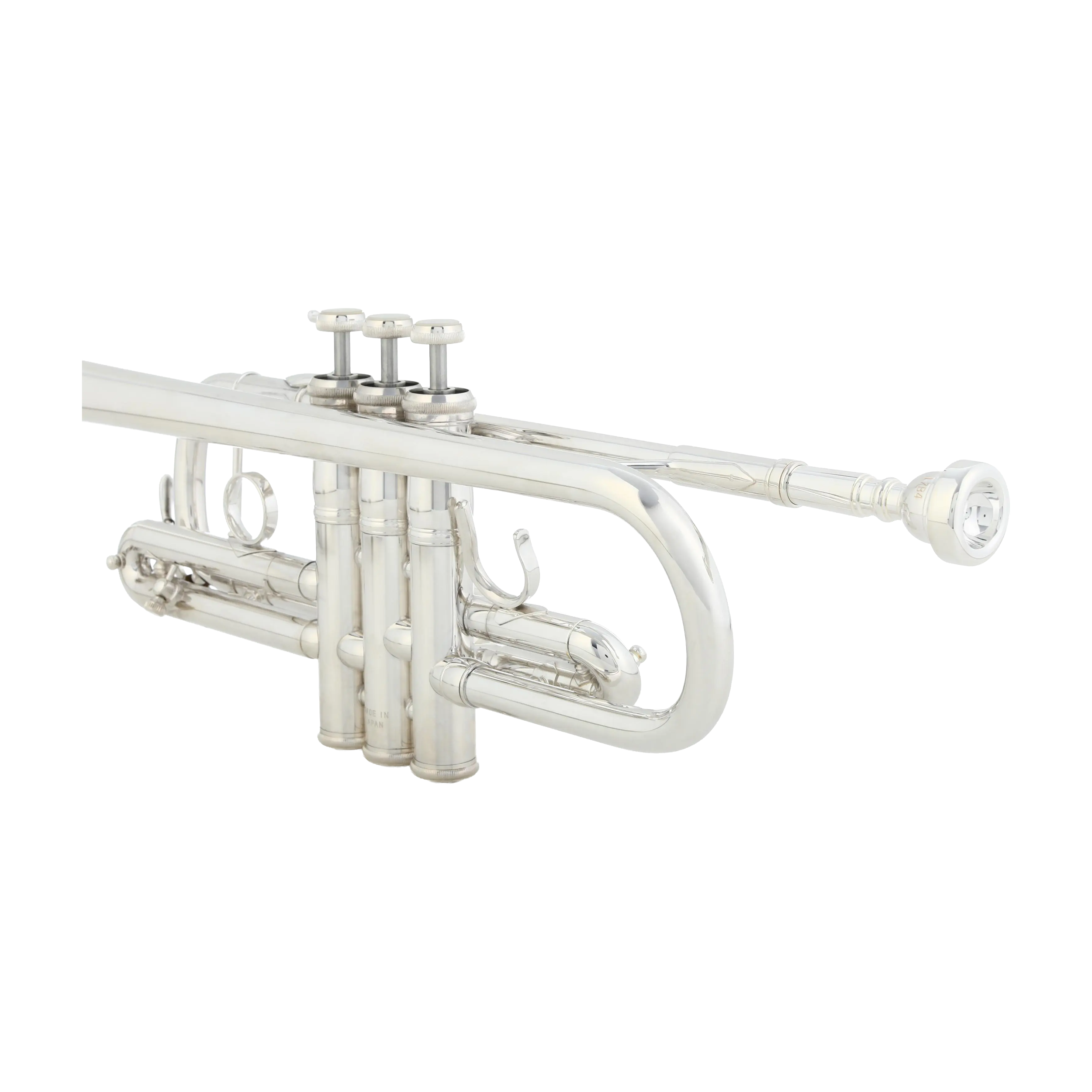 Yamaha YTR-9445CHS-BR silver plated finish close up view of the trumpet