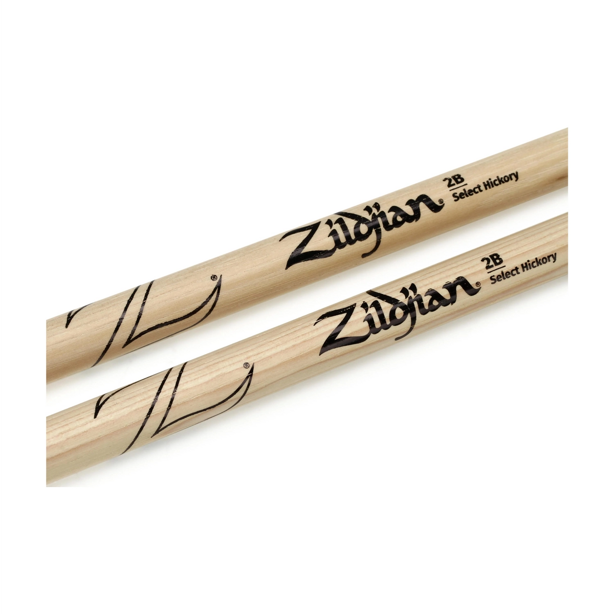 Zildjian Hickory 2B Drumsticks Wood Tips - Natural Finish logo close up