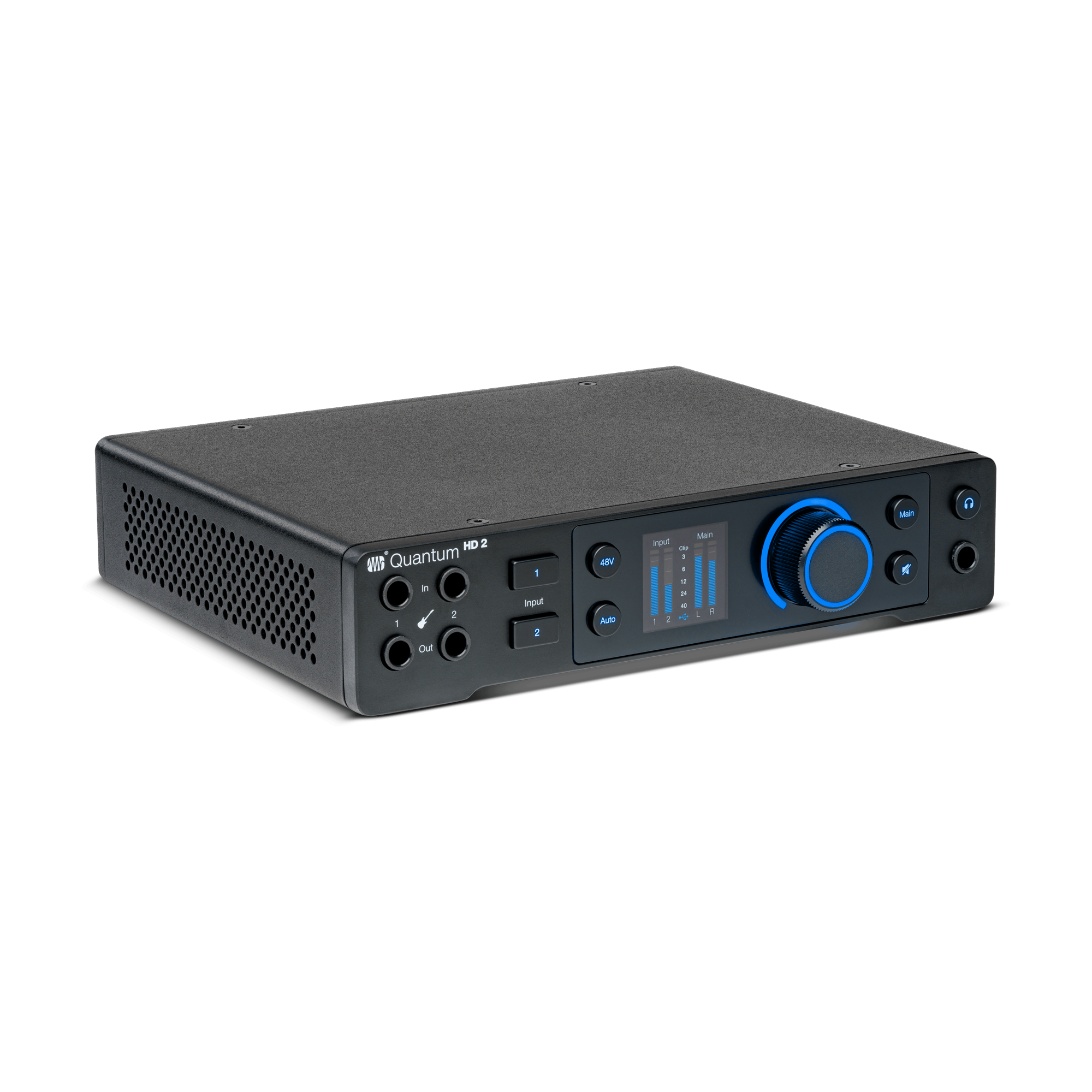 Front angle view of PreSonus Quantum HD 2 USB-C Audio Interface