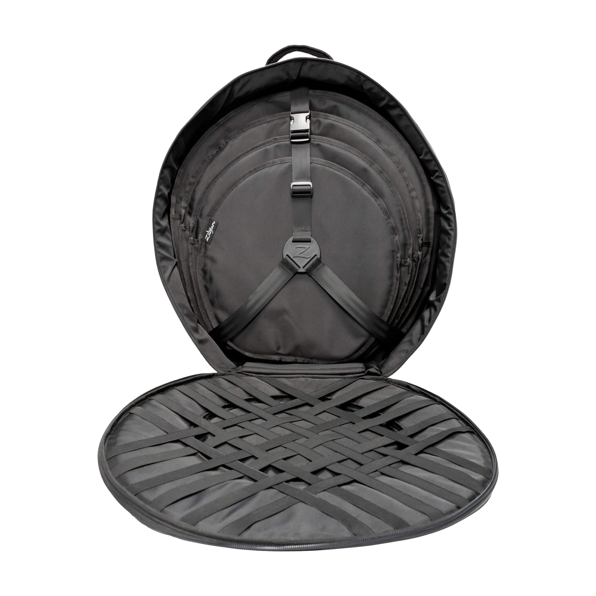 Open bag view of the Zildjian ZXRB00424 Touring 24" Cymbal Bag - Black