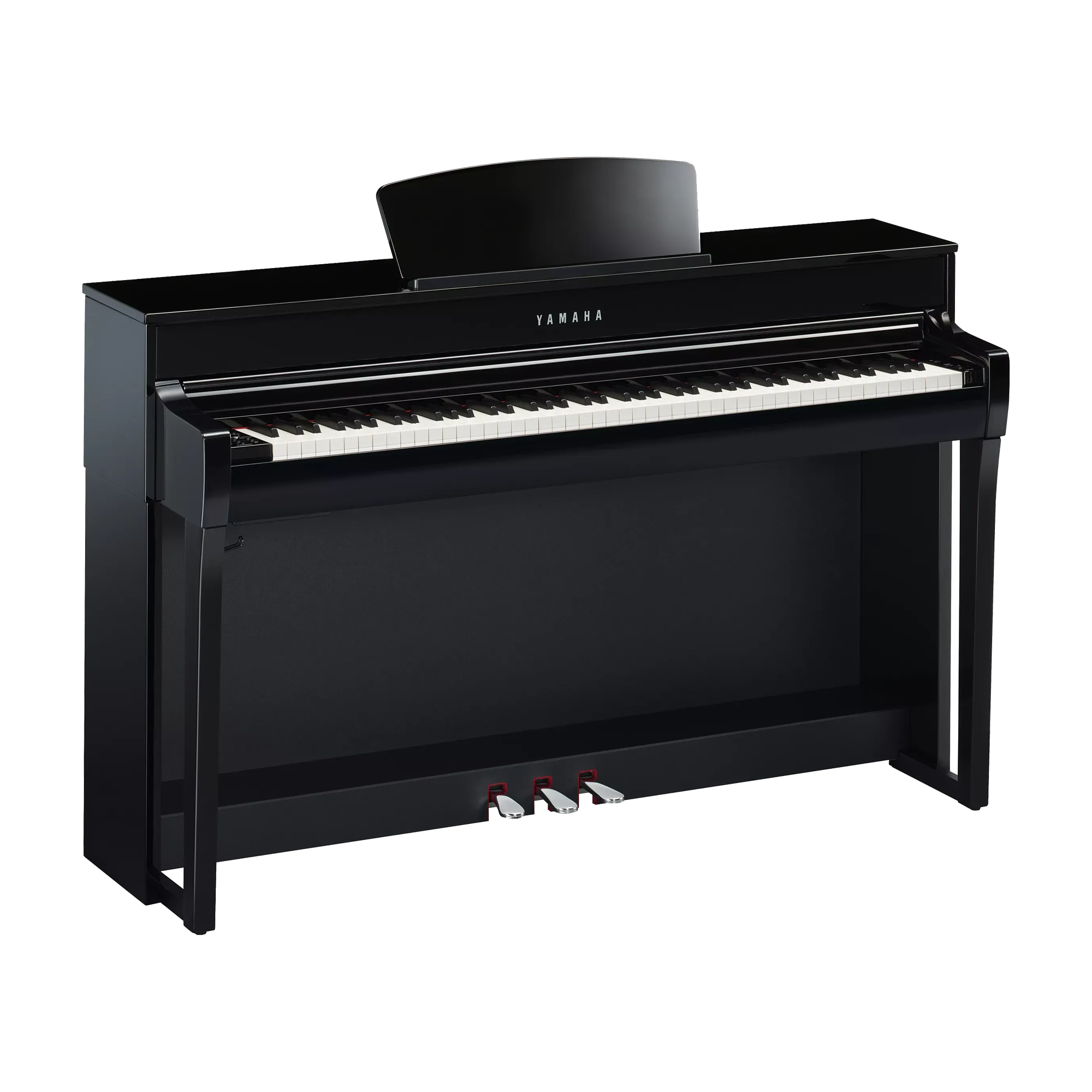 Full view of Yamaha Clavinova CLP-735 Digital Upright Piano with Bench - Polished Ebony