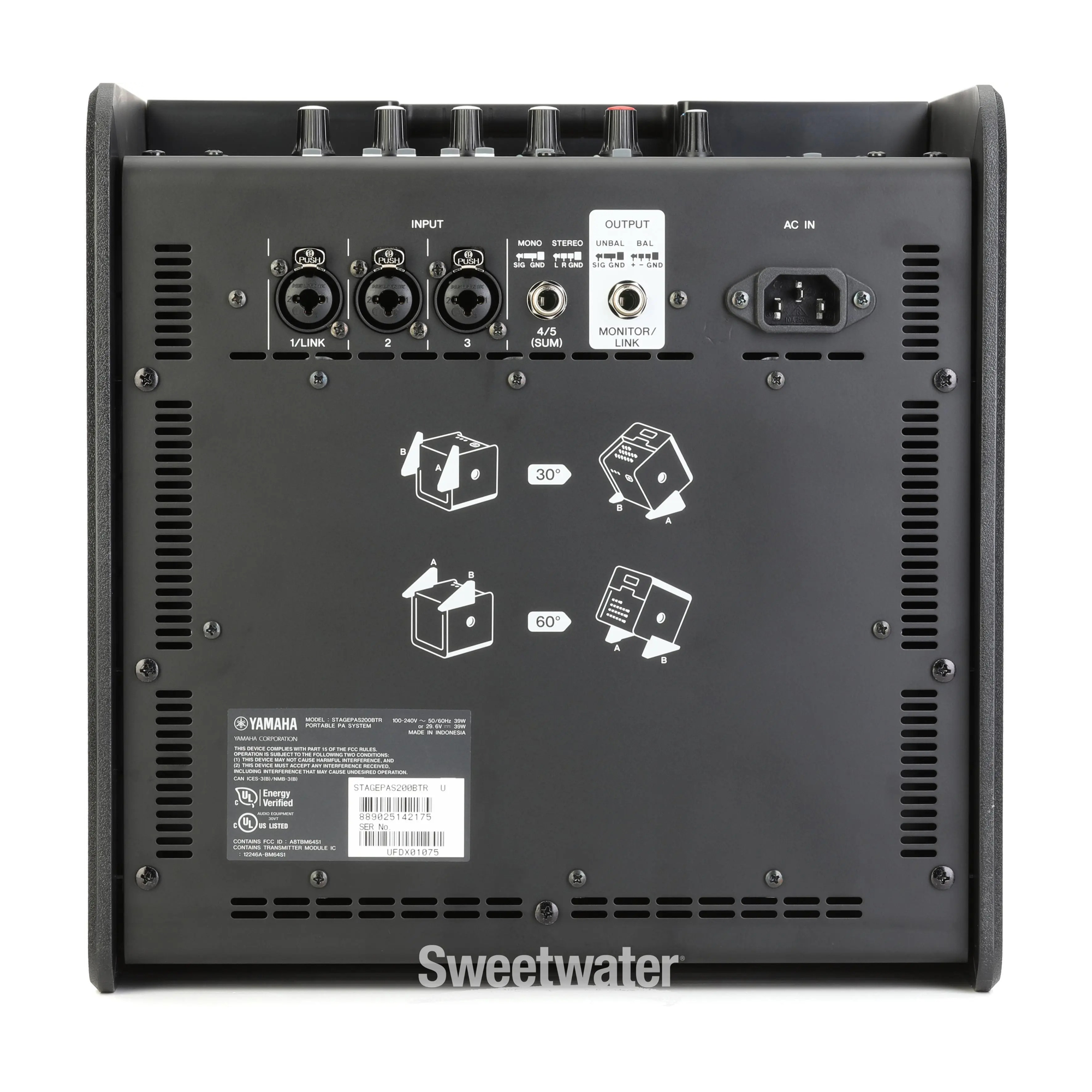Back view of Yamaha Stagepas 200 BTR Portable PA System