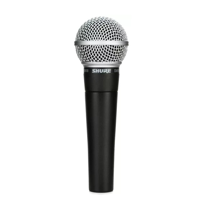 Shure SM58 dynamic handheld vocal microphone with a black body and a standard grille design.
