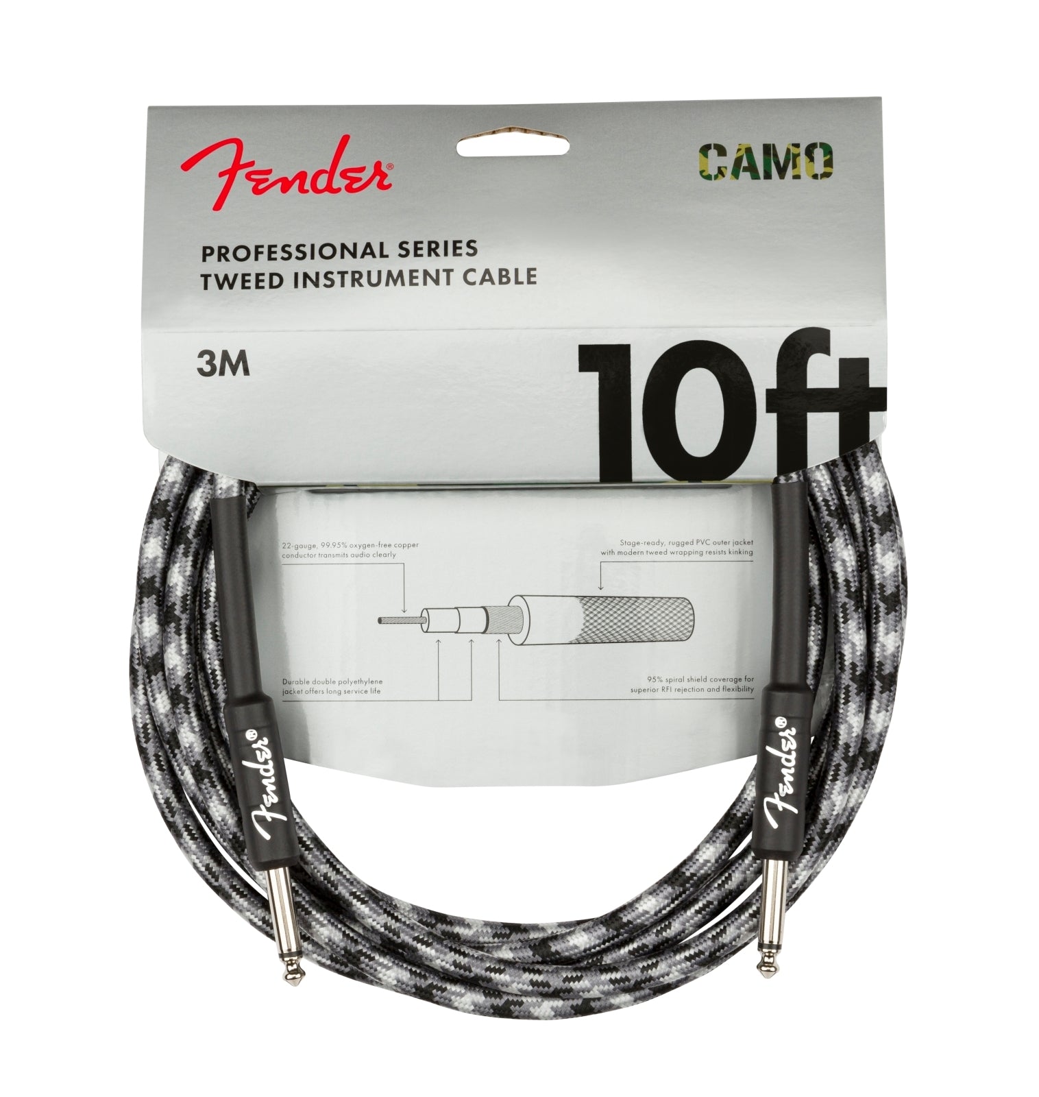 Fender Professional Series 10' Instrument Cable - Winter Camo