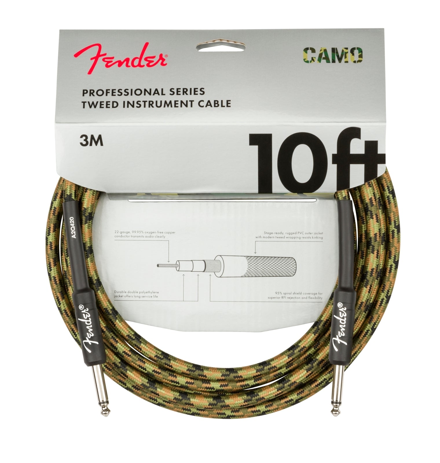Fender Professional Series 10' Instrument Cable - Woodland Camo