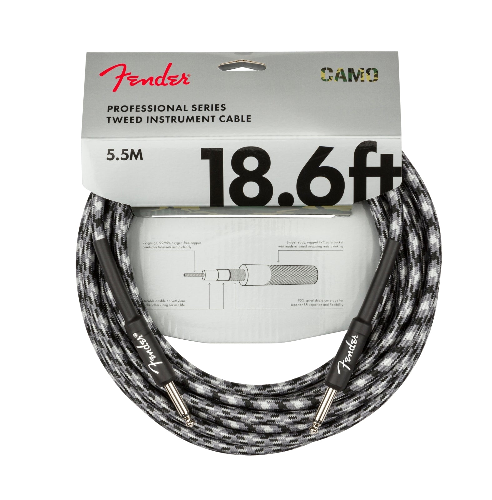 Fender Professional Series 18.6' Instrument Cable - Winter Camo