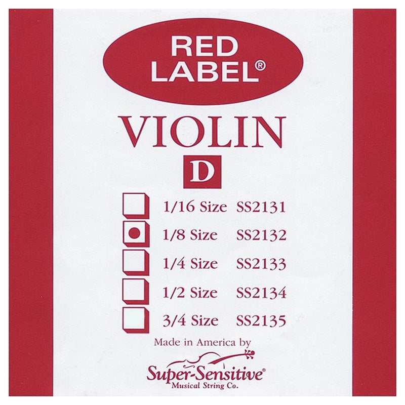 Super Sensitive Red Label Single Violin String - D 1/8