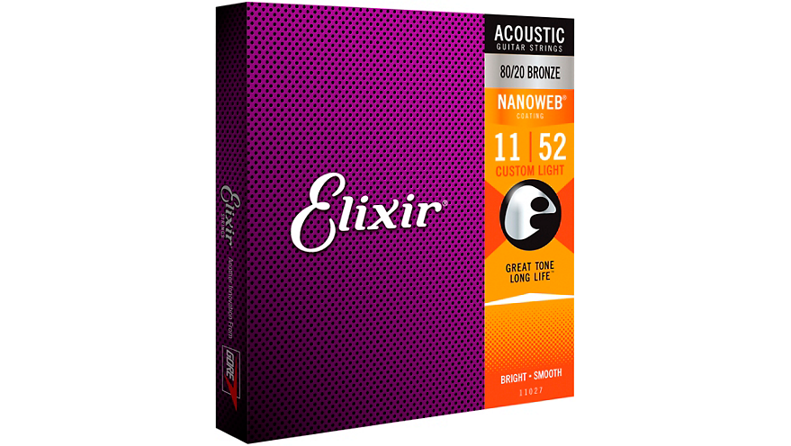 Elixir 80/20 Bronze Acoustic Guitar Strings with NANOWEB Coating, Custom Light (.011-.052)