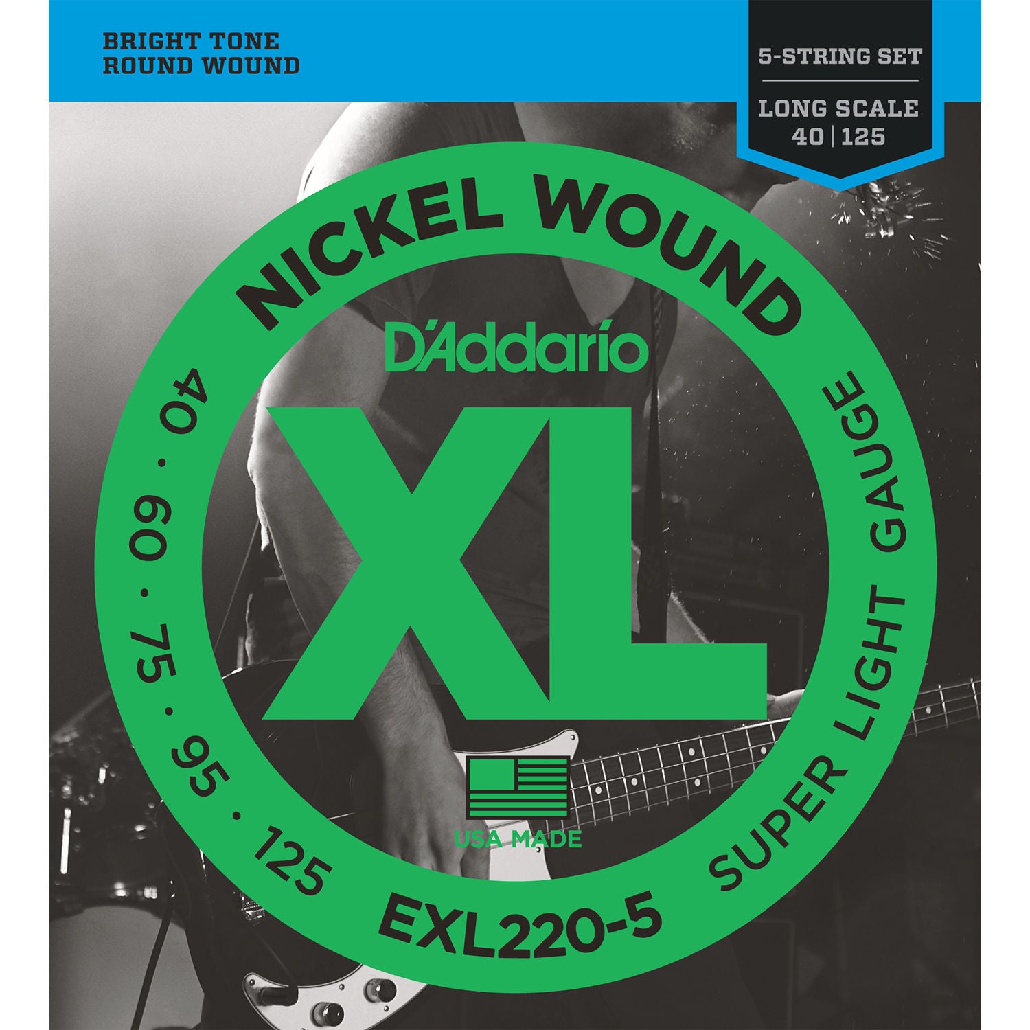D'Addario EXL220-5 Super Light XL Nickel Wound Electric Bass Strings Long Scale