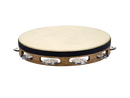 Traditional Goat-Skin Wood Tambourine, Stainless Steel Jingles, 1 Row