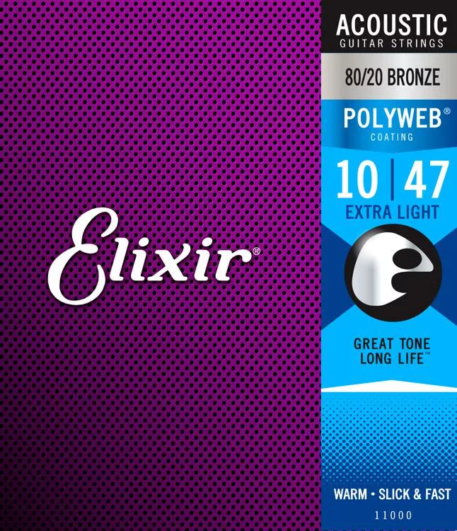 Elixir Strings Polyweb 80/20 Bronze Acoustic Guitar Strings - 10-47 Extra Light