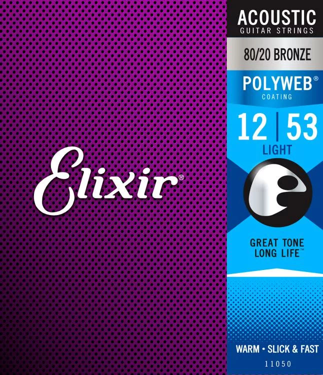 Elixir 12-53 Polyweb Light Gauge 80/20 Bronze Acoustic Guitar Strings