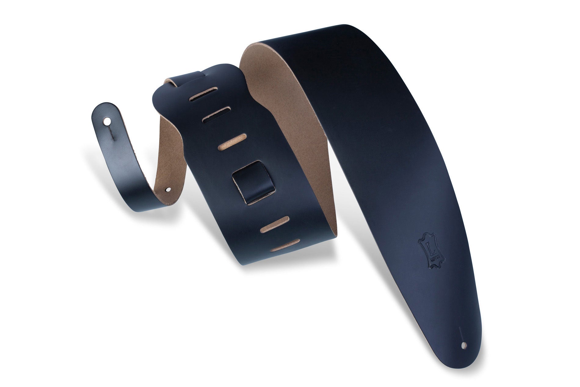 Levy’s 3.5″ Wide Black Genuine Leather Bass Guitar Strap Black