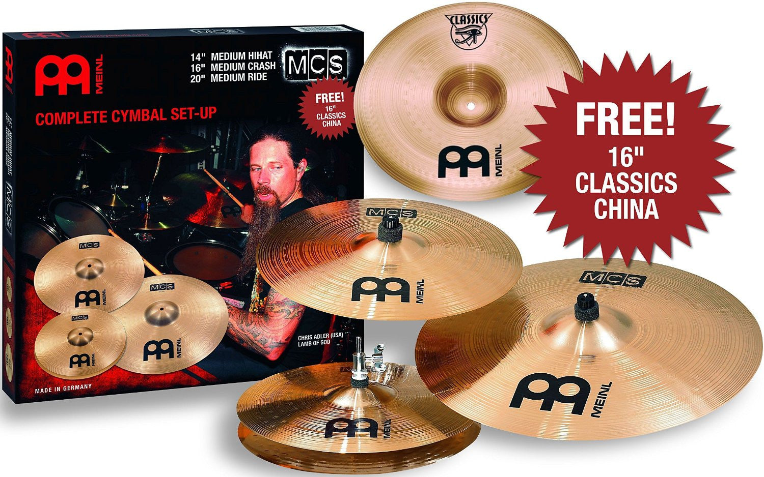 MCS 14" Hi-Hat, 16" Crash, 20" Ride + Free 16" China
