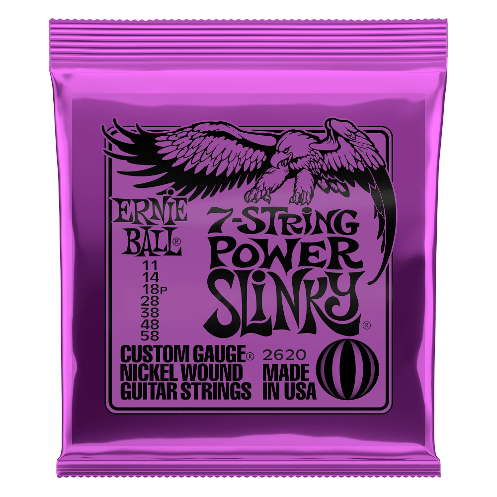 Juego de Cuerdas para Guitarra Eléctrica de 7 Cuerdas Ernie Ball 11-58 Custom Gauge Power Slinky