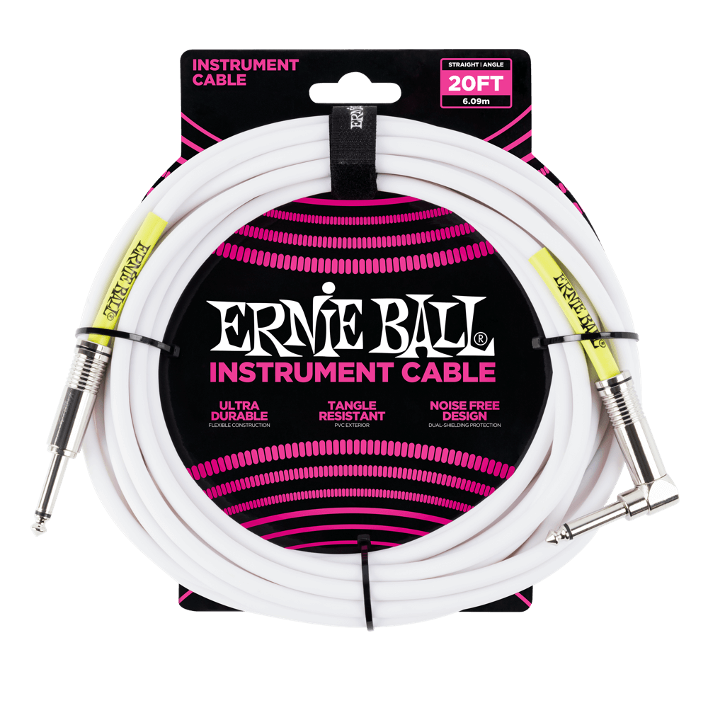 Ernie Ball 20ft Straight to Angle Instrument Cable - White / Green