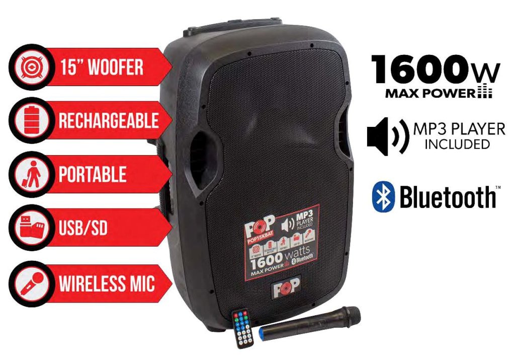 Blastking Pop 1600W 15" Rechargeable Powered Speaker