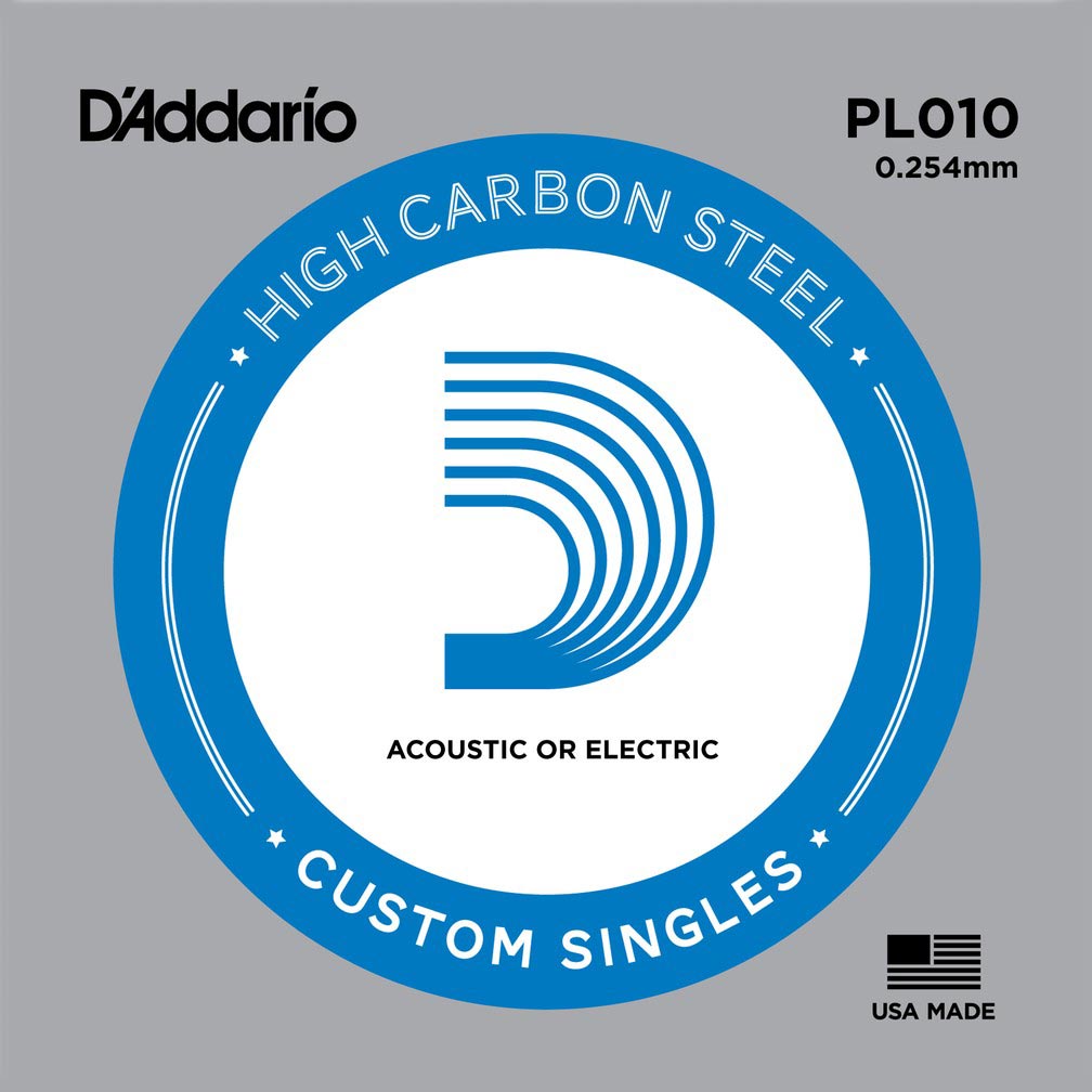 D'Addario Cuerda Sola de Acero Sin Recubrimiento con Bola de 0.010 in.