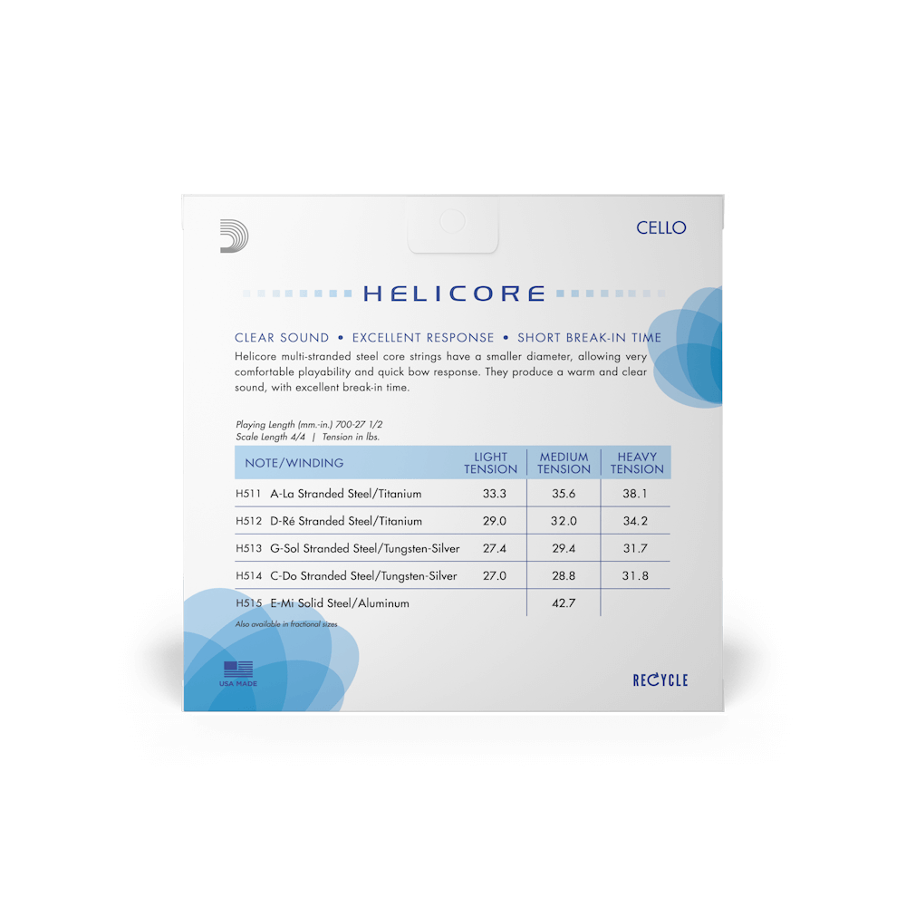 Juego de cuerdas de violonchelo D'Addario H510 Helicore - 4/4 Tensión media