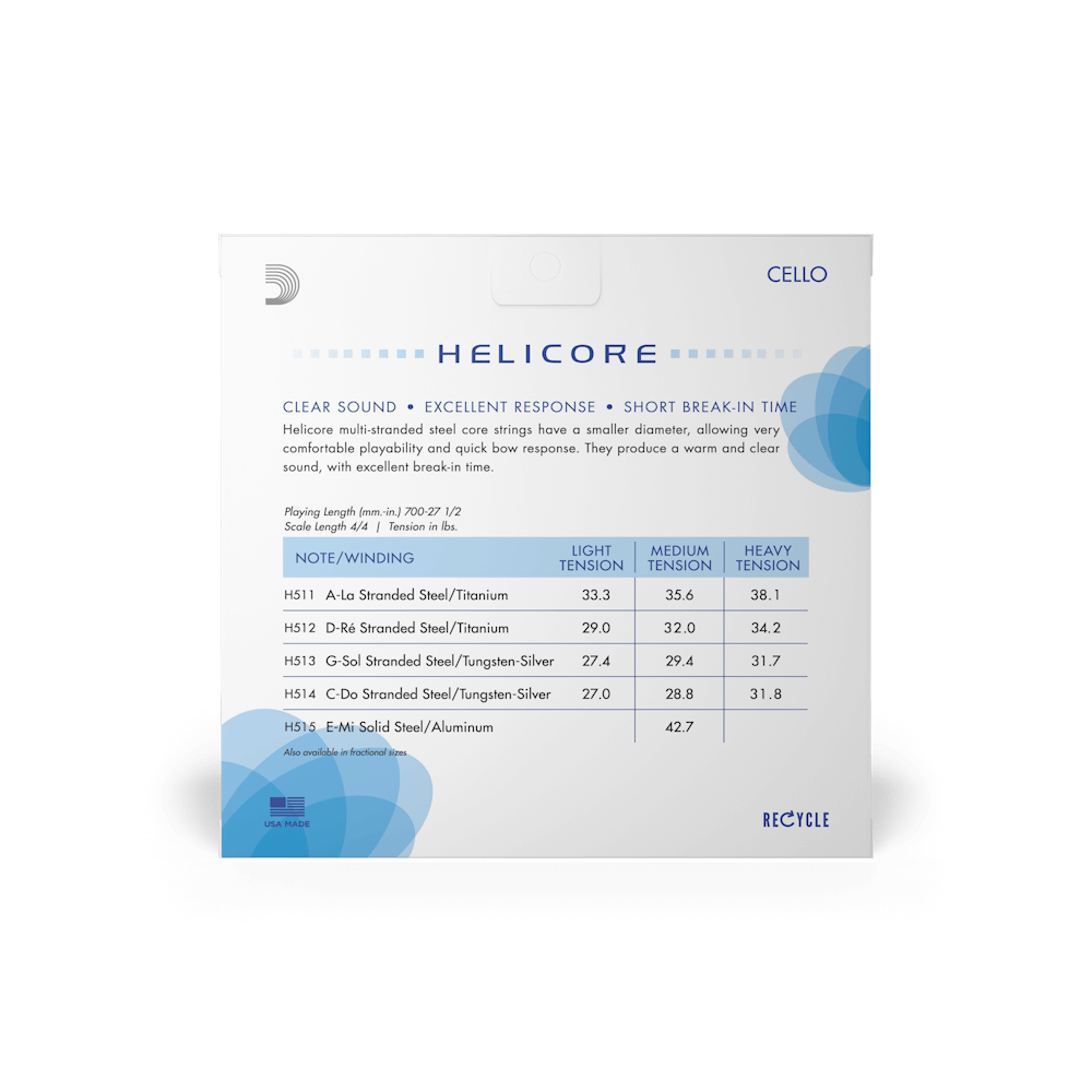 D'Addario H510 Helicore Cello String Set - 4/4 Med Tension