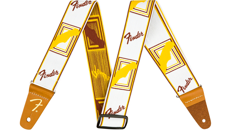 Fender WeighLess Monogram Guitar Strap White, Brown, and Yellow 2 in.