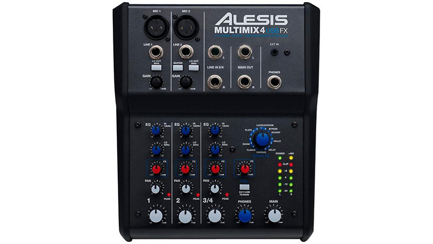 Mezclador Alesis MultiMix 4 USB FX de 4 canales con efectos y interfaz de audio USB