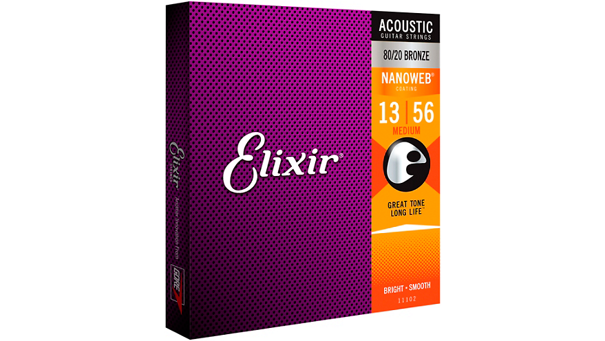 Elixir 80/20 Bronze Acoustic Guitar Strings with NANOWEB Coating, Medium (.013-.056)