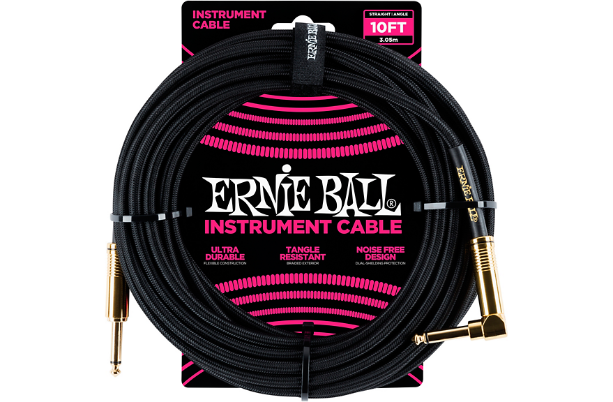 Ernie Ball 10' Straight to Angle Braided Instrument Cable Black/Black