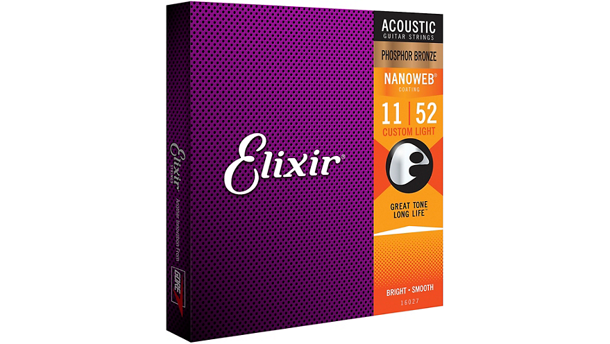 Elixir Phosphor Bronze Acoustic Guitar Strings with NANOWEB Coating, Custom Light (.011-.052)