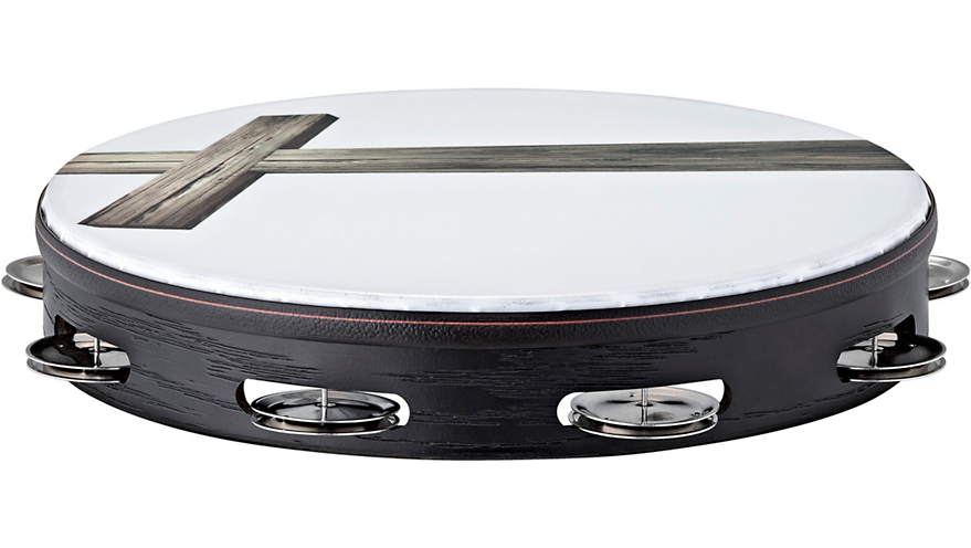 Meinl Gospel Praise and Worship Church Tambourine with Religious Cross Graphic and Single Row Steel Jingles