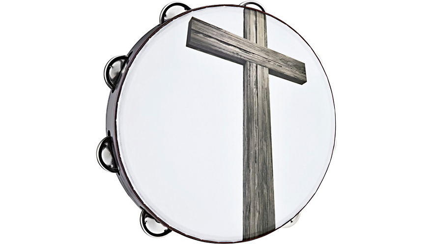 Meinl Gospel Praise and Worship Church Tambourine with Religious Cross Graphic and Single Row Steel Jingles