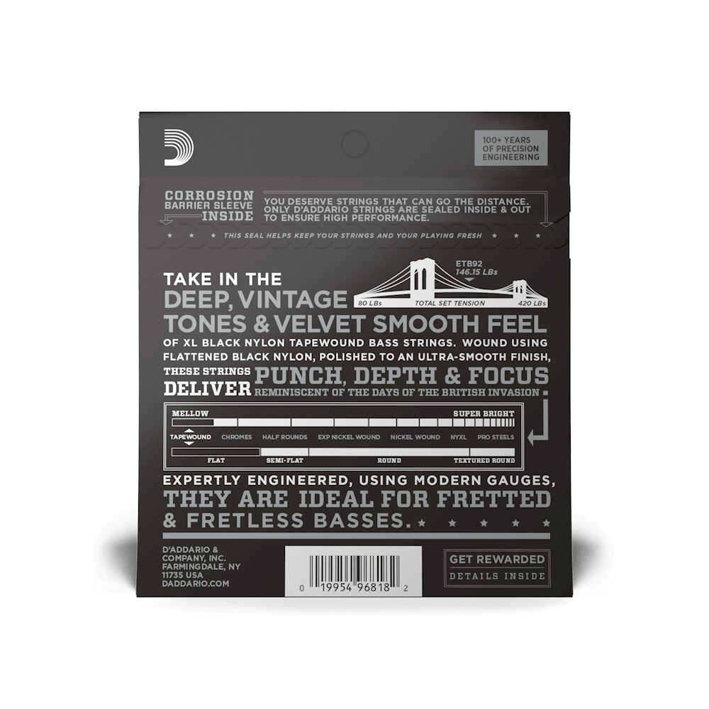Cuerdas de Bajo D'Addario Nylon Tapewound de Calibre Medio 50-105