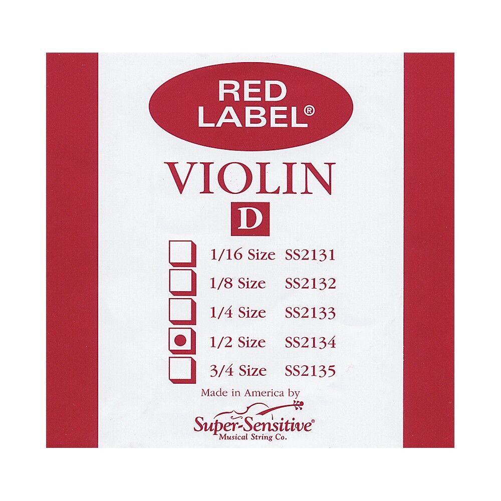 Super Sensitive Red Label Single Violin String - D 1/2