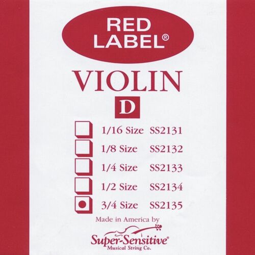 Super Sensitive Red Label Single Violin String - D 3/4
