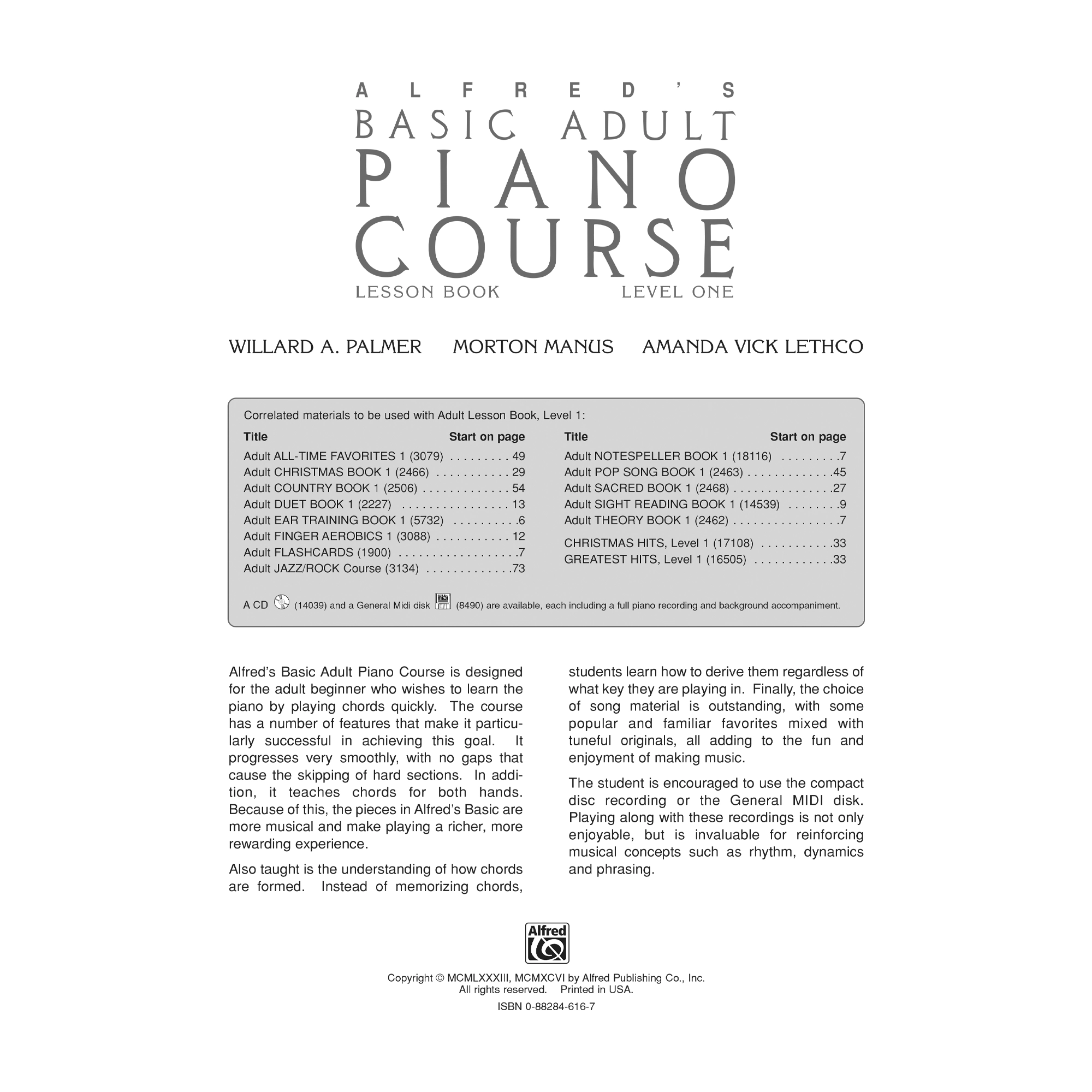 Alfred's Basic Adult Piano Course: Lesson Book 1