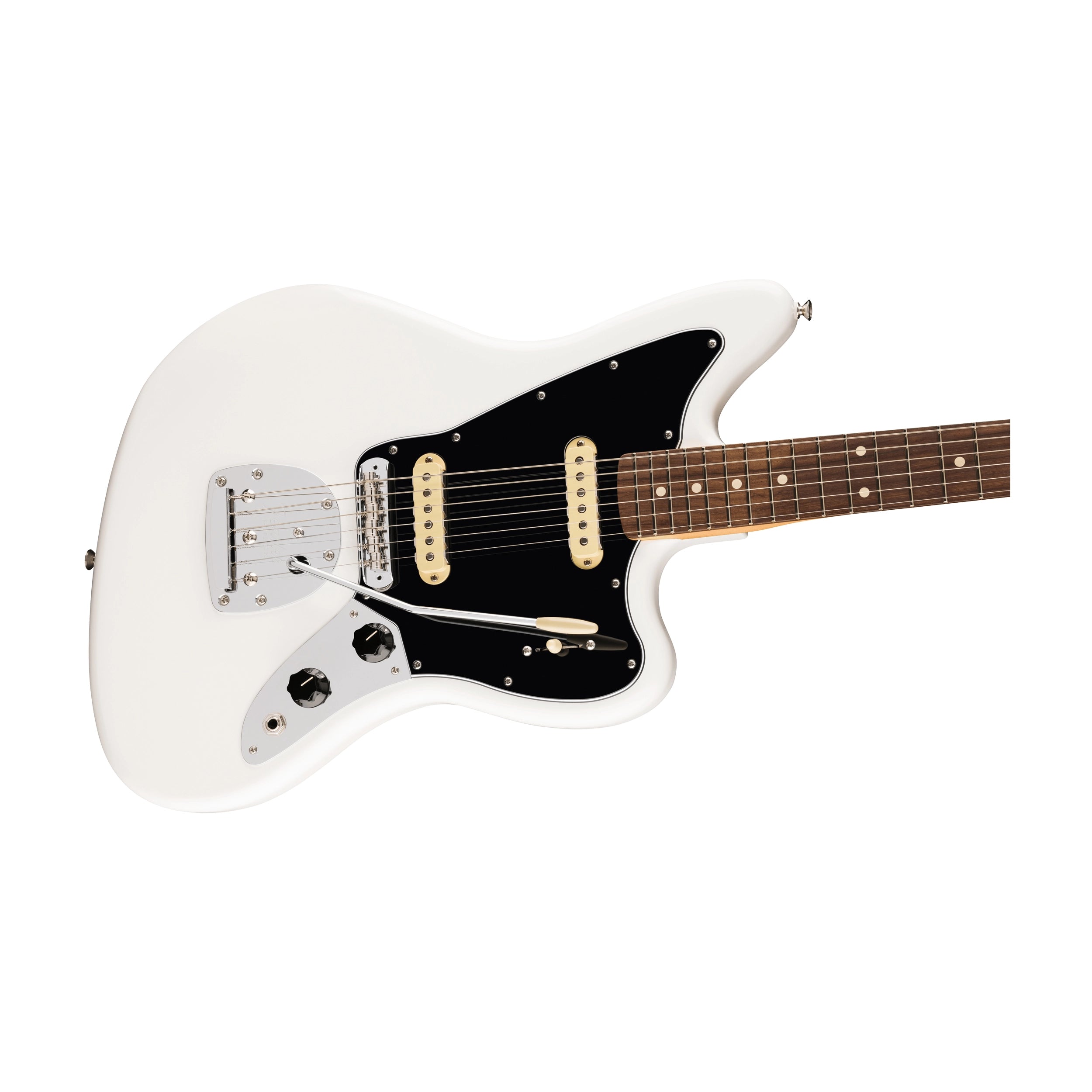 Close up view image of Fender Player Il Jaguar Electric Guitar - Polar White Color with black pickguard
