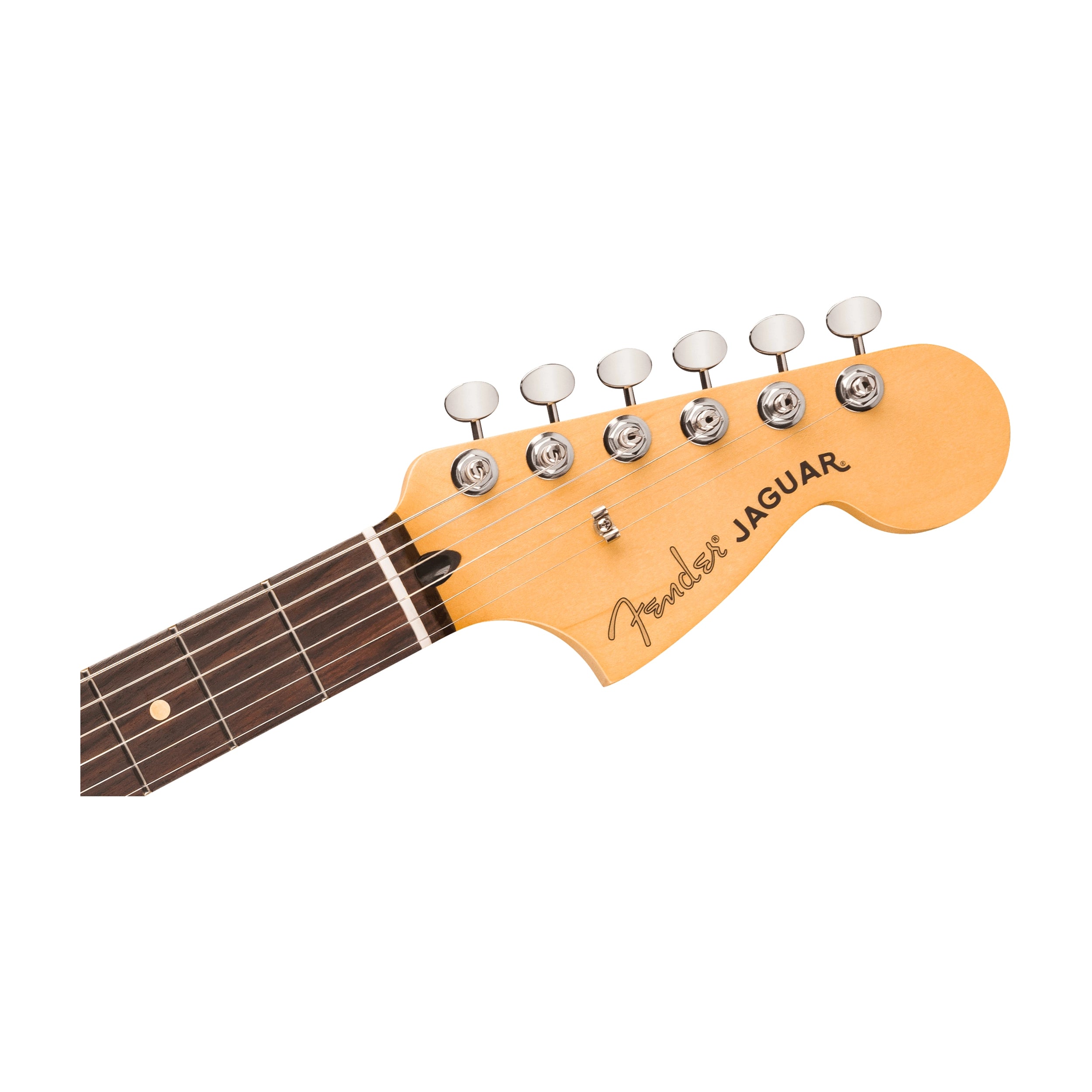 Fender Jaguar guitar headstock on a white background