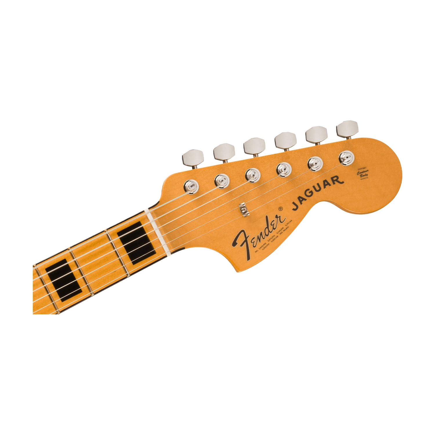 Guitar headstock with Fender Jaguar branding on a white background
