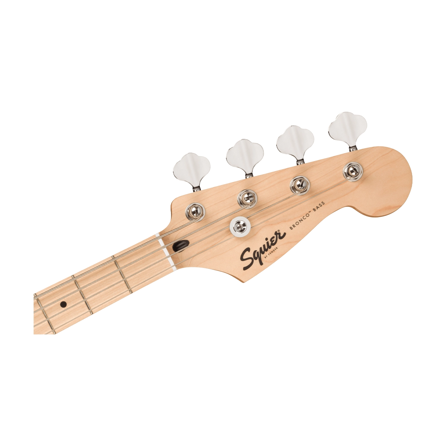 Squier Sonic Bronco Electric Bass Guitar - Tahitian Coral Headstock front view close up