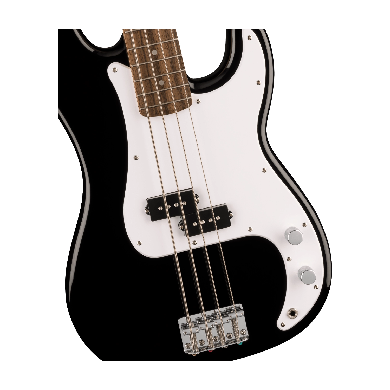 Squier Sonic Precision Electric Bass - Black front side view Body close up